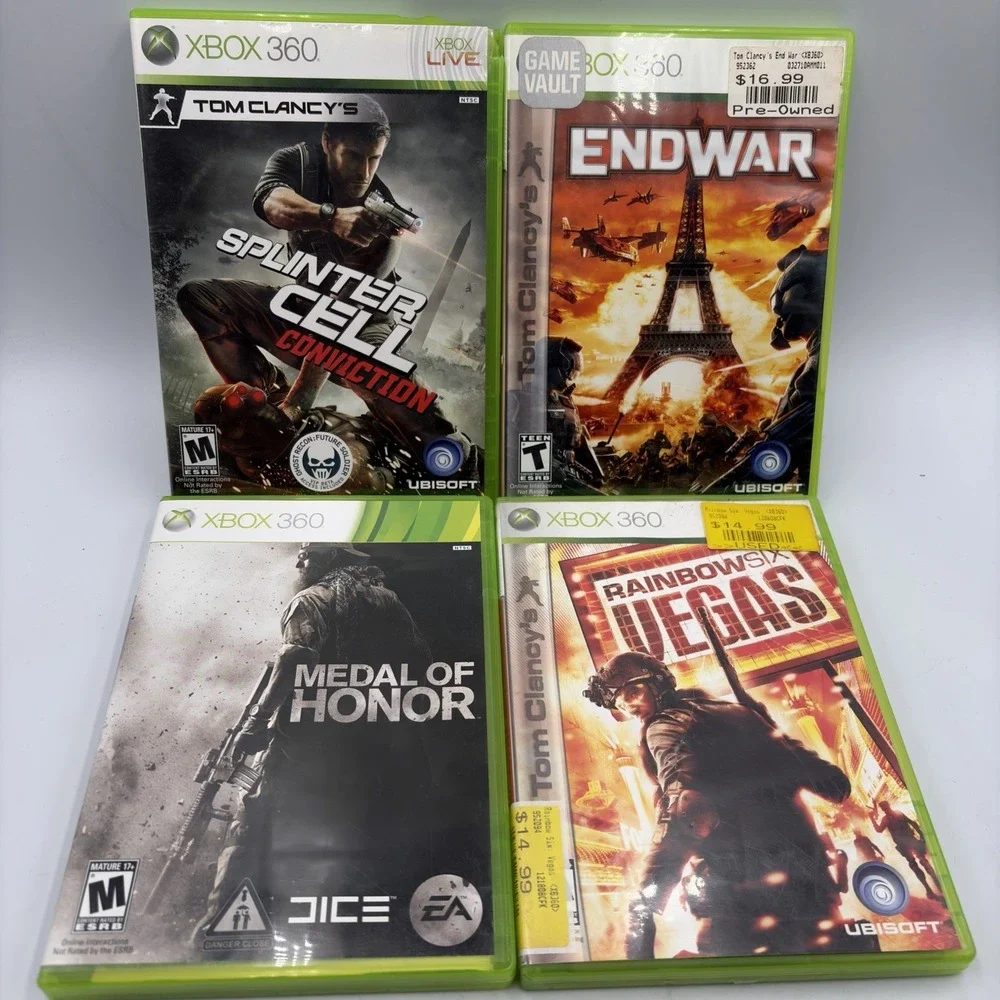 4 Xbox 360 Games Medal Of Honor Tom Clancy's Rainbow 6 Vegas End War Splinter
